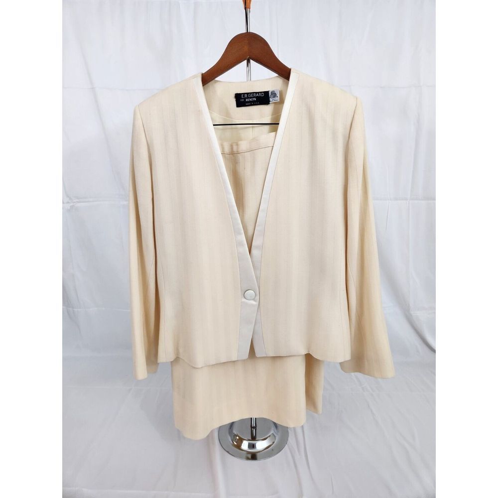ER Gerard for Renlyn Vintage Cream 100% Pure Wool Skirt Suit Set Made in USA‎